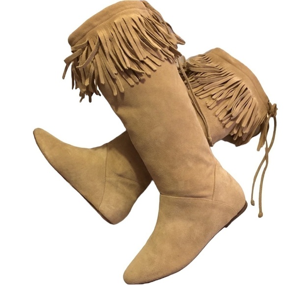 Daniblack Festival Fringe Suede Leather Boots in Camel Sz9 - Picture 1 of 8